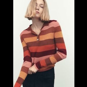 Zara Multicolor Striped Polo Sweater